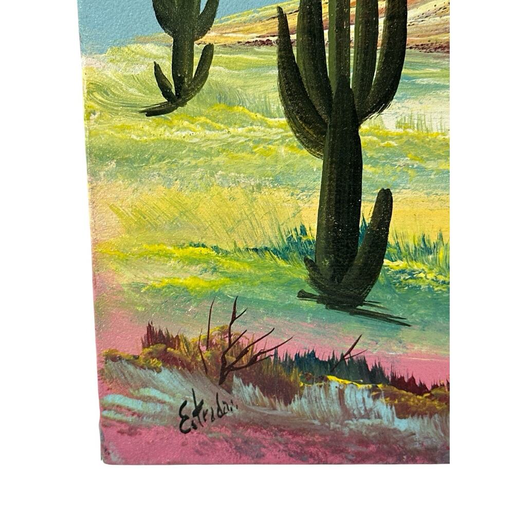 Vintage Estrada Original Painting Southwest Desert Cactus Native Adobe 16x12 - Picture 4 of 7